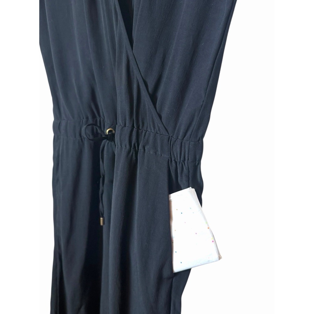 Eileen Fisher Black V-Neck Drawstring Waist Cropped Wide Leg Jumpsuit S/P - Picture 7 of 9